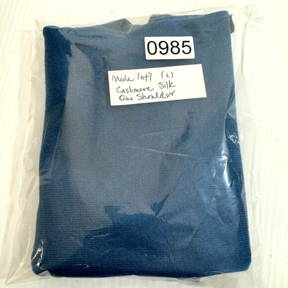 Asymmetric One Shoulder Sweater L Silk Cashmere Blend Blue Short Sleeve Y2k VTG - Picture 11 of 11